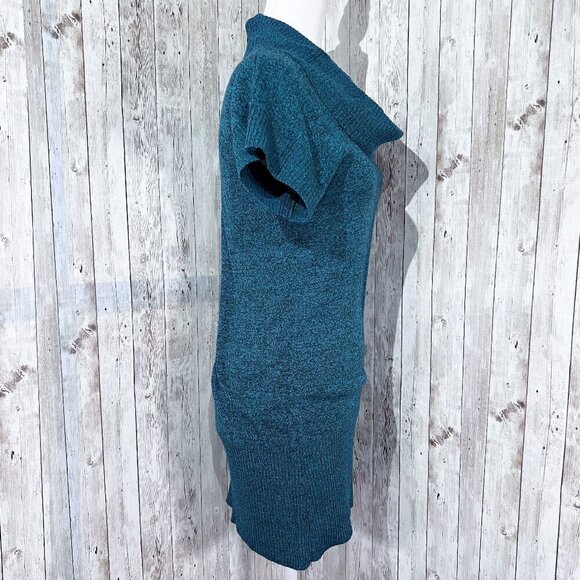 Women's A. Byer Short Sleeve Sweater | Blue | Cowl Neck | Tunic | Medium - Picture 3 of 12